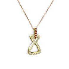 Simla Kolye - Kök yakut ve beyaz zirkon 8 ayar altın kolye (40 cm rose altın rolo zincir) #ahlxrs