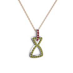 Garnet ve peridot 8 ayar beyaz altın kolye (40 cm rose altın rolo zincir)