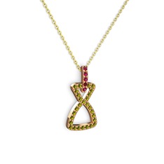 Rodolit garnet ve peridot 18 ayar rose altın kolye (40 cm altın rolo zincir)