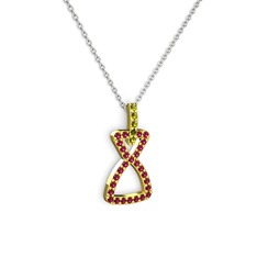 Peridot ve rodolit garnet 14 ayar altın kolye (40 cm beyaz altın rolo zincir)