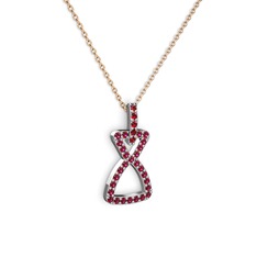 Garnet ve rodolit garnet 8 ayar beyaz altın kolye (40 cm rose altın rolo zincir)