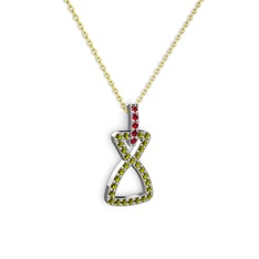 Garnet ve peridot 925 ayar gümüş kolye (40 cm gümüş rolo zincir)