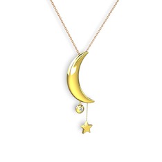 Ay Yıldız Taşlı Kolye - Pırlanta 14 ayar altın kolye (0.036 karat, 40 cm rose altın rolo zincir) #11ej5yy
