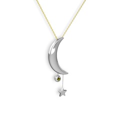 Ay Yıldız Taşlı Kolye - Peridot 18 ayar beyaz altın kolye (40 cm gümüş rolo zincir) #15011nt