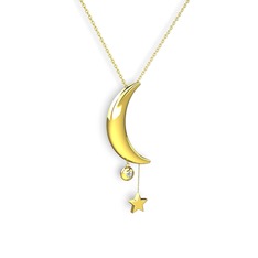 Ay Yıldız Taşlı Kolye - Beyaz zirkon 8 ayar altın kolye (40 cm gümüş rolo zincir) #166f1we