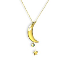 Ay Yıldız Taşlı Kolye - Akuamarin 925 ayar altın kaplama gümüş kolye (40 cm altın rolo zincir) #1aa0r9t