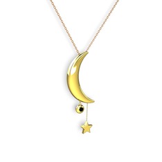 Ay Yıldız Taşlı Kolye - Siyah zirkon 18 ayar altın kolye (40 cm rose altın rolo zincir) #1b01baz