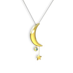 Ay Yıldız Taşlı Kolye - Akuamarin 14 ayar altın kolye (40 cm gümüş rolo zincir) #1jtfff6