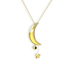 Ay Yıldız Taşlı Kolye - Siyah zirkon 18 ayar altın kolye (40 cm gümüş rolo zincir) #1ldribr
