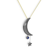 Ay Yıldız Taşlı Kolye - Lab safir 925 ayar siyah rodyum kaplama gümüş kolye (40 cm altın rolo zincir) #1qustf