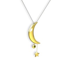 Ay Yıldız Taşlı Kolye - Peridot 14 ayar altın kolye (40 cm gümüş rolo zincir) #1sb1kjk