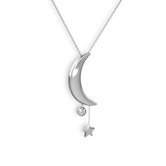 Ay Yıldız Taşlı Kolye - Beyaz zirkon 925 ayar gümüş kolye (40 cm gümüş rolo zincir) #1sxwsax