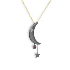 Ay Yıldız Taşlı Kolye - Kök yakut 925 ayar siyah rodyum kaplama gümüş kolye (40 cm gümüş rolo zincir) #1v4pqyx