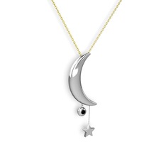 Ay Yıldız Taşlı Kolye - Siyah zirkon 925 ayar gümüş kolye (40 cm gümüş rolo zincir) #5da682