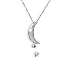 Ay Yıldız Taşlı Kolye - Peridot 8 ayar beyaz altın kolye (40 cm gümüş rolo zincir) #7u5dpo
