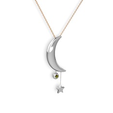 Ay Yıldız Taşlı Kolye - Peridot 925 ayar gümüş kolye (40 cm gümüş rolo zincir) #cs0jvz