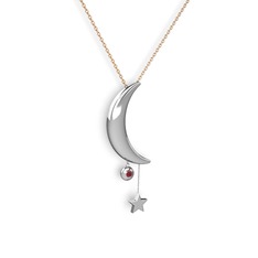 Ay Yıldız Taşlı Kolye - Kök yakut 925 ayar gümüş kolye (40 cm rose altın rolo zincir) #esb1ad