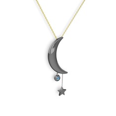 Ay Yıldız Taşlı Kolye - Akuamarin 925 ayar siyah rodyum kaplama gümüş kolye (40 cm altın rolo zincir) #ubxnrl