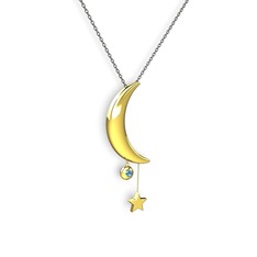 Ay Yıldız Taşlı Kolye - Akuamarin 8 ayar altın kolye (40 cm gümüş rolo zincir) #vw2e5m