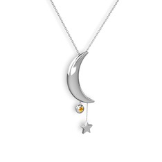 Ay Yıldız Taşlı Kolye - Sitrin 18 ayar beyaz altın kolye (40 cm gümüş rolo zincir) #wyzg92