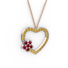 Maita Kalp Kolye - Garnet ve sitrin 8 ayar beyaz altın kolye (40 cm rose altın rolo zincir) #1qddmmi