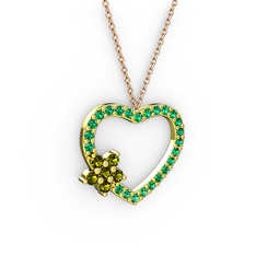 Maita Kalp Kolye - Peridot ve yeşil kuvars 18 ayar altın kolye (40 cm rose altın rolo zincir) #1sq23ge