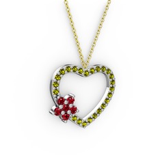 Garnet ve peridot 8 ayar beyaz altın kolye (40 cm altın rolo zincir)