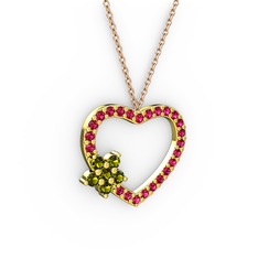 Maita Kalp Kolye - Peridot ve rodolit garnet 14 ayar altın kolye (40 cm rose altın rolo zincir) #aougxb