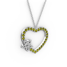 Swarovski ve peridot 8 ayar beyaz altın kolye (40 cm gümüş rolo zincir)