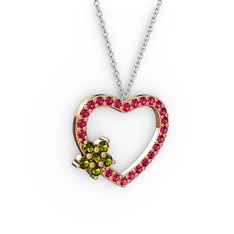 Maita Kalp Kolye - Peridot ve rodolit garnet 8 ayar rose altın kolye (40 cm beyaz altın rolo zincir) #eifzi1