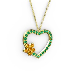 Maita Kalp Kolye - Sitrin ve yeşil kuvars 18 ayar altın kolye (40 cm gümüş rolo zincir) #o6xycm