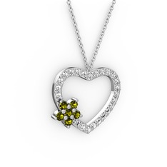 Peridot ve swarovski 8 ayar beyaz altın kolye (40 cm beyaz altın rolo zincir)