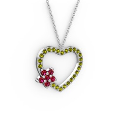 Maita Kalp Kolye - Rodolit garnet ve peridot 8 ayar beyaz altın kolye (40 cm beyaz altın rolo zincir) #svxkbo