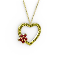 Garnet ve peridot 925 ayar altın kaplama gümüş kolye (40 cm altın rolo zincir)