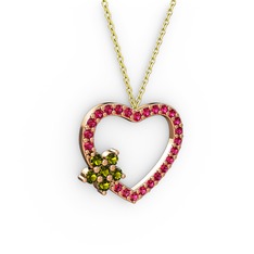 Maita Kalp Kolye - Peridot ve rodolit garnet 18 ayar rose altın kolye (40 cm altın rolo zincir) #zd25aw