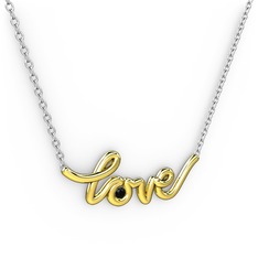 Saina Love Kolye - Siyah zirkon 18 ayar altın kolye (40 cm beyaz altın rolo zincir) #10c8gvh