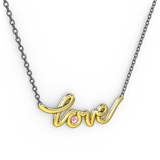 Saina Love Kolye - Pembe kuvars 8 ayar altın kolye (40 cm gümüş rolo zincir) #15j01ni