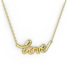 Saina Love Kolye - Pembe kuvars 14 ayar altın kolye (40 cm altın rolo zincir) #19fy68w