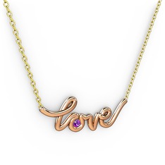 Saina Love Kolye - Ametist 14 ayar rose altın kolye (40 cm altın rolo zincir) #1hgakk6