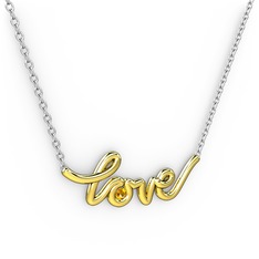 Saina Love Kolye - Sitrin 14 ayar altın kolye (40 cm beyaz altın rolo zincir) #1lkj8lj