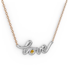 Saina Love Kolye - Sitrin 18 ayar beyaz altın kolye (40 cm rose altın rolo zincir) #g4x7oy