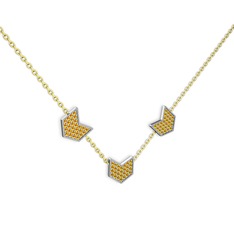 Üçlü Menta Kolye - Sitrin 14 ayar beyaz altın kolye (40 cm altın rolo zincir) #1bxf2cp