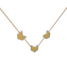 Üçlü Menta Kolye - Sitrin 18 ayar beyaz altın kolye (40 cm rose altın rolo zincir) #1ho2by8
