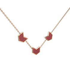 Üçlü Menta Kolye - Rodolit garnet 14 ayar rose altın kolye (40 cm rose altın rolo zincir) #1hteuq6