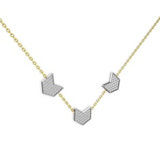 Üçlü Menta Kolye - Beyaz zirkon 18 ayar beyaz altın kolye (40 cm altın rolo zincir) #1v9fbar