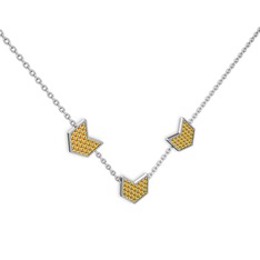 Üçlü Menta Kolye - Sitrin 8 ayar beyaz altın kolye (40 cm beyaz altın rolo zincir) #8r24b2
