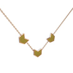 Üçlü Menta Kolye - Peridot 8 ayar rose altın kolye (40 cm gümüş rolo zincir) #a0gc4n