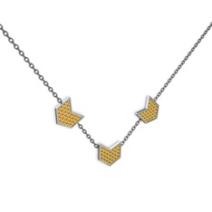 Üçlü Menta Kolye - Sitrin 18 ayar beyaz altın kolye (40 cm gümüş rolo zincir) #phcwh