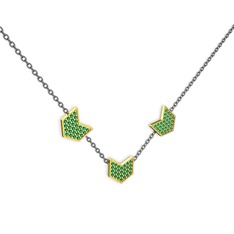 Üçlü Menta Kolye - Yeşil kuvars 8 ayar altın kolye (40 cm gümüş rolo zincir) #zzjrn0
