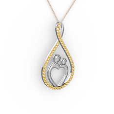 Anne Kalbi Kolye - Sitrin 18 ayar beyaz altın kolye (40 cm gümüş rolo zincir) #1hyry6a